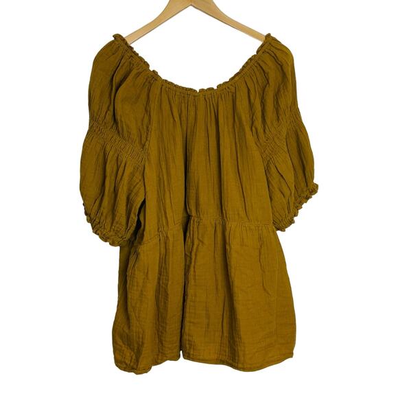 Old Navy Women's Puff Sleeve Shirred Baby Doll Blouse Dark Gold Brown Size 3x - Picture 4 of 6